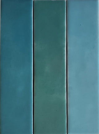 2x9 zellige tiles bright blue, sage, light blue