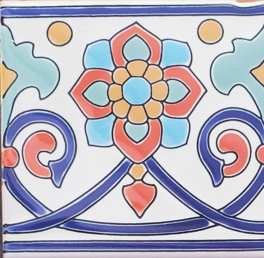 Gondola Flower Hand Glazed Malibu Tile ~ Kitchen Tile, Floor Tile, Spanish Tile (PRICE PER 4 PIECES)