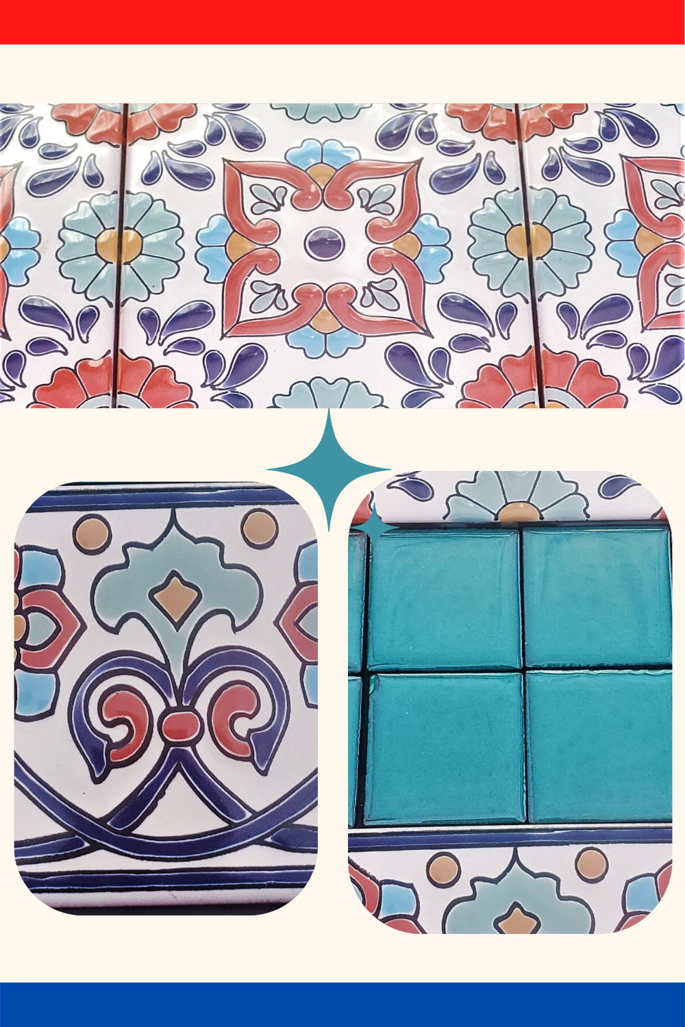 Gondola Flower Hand Glazed Malibu Tile ~ Kitchen Tile, Floor Tile, Spanish Tile (PRICE PER 4 PIECES)
