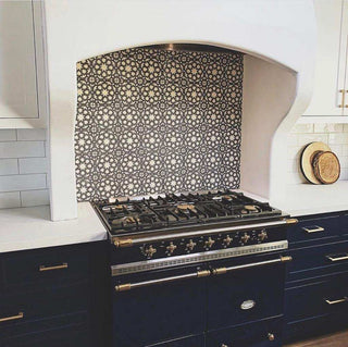 6x6 Hand-Painted Modern Marakesh Islamic Star Tile – Blue & White Geometric Ceramic Tile for Pools, Backsplashes, and Accent Walls