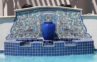 Hand-painted ceramic tile mural inspired by the Adamson House - Front View